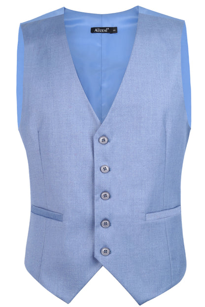 Men's Classic Solid Color Business Suit Vest Regular Fit Tuxedo Waistcoat, 191-Blue Gray
