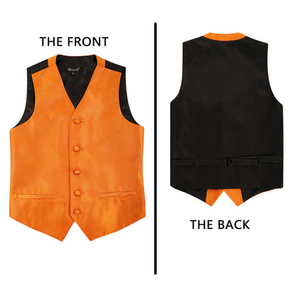 Boy's Classic Solid Bow Tie, Necktie and Suit Vest Set, 078-Orange