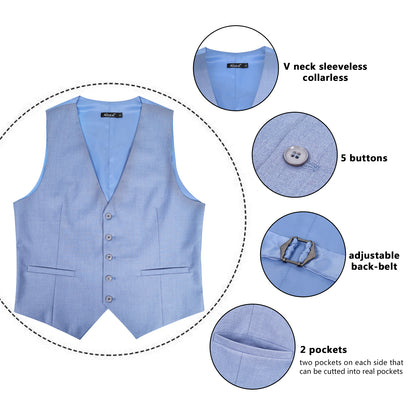 Men's Classic Solid Color Business Suit Vest Regular Fit Tuxedo Waistcoat, 191-Blue Gray