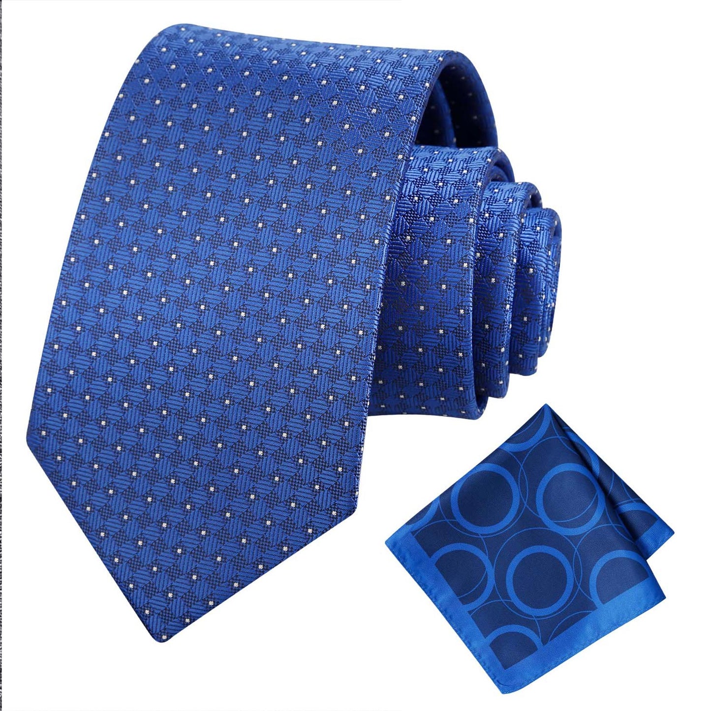Men's 3.15'' Width Polka Dot Ties Woven Classic Necktie and Printed Pocket Square Set, 124