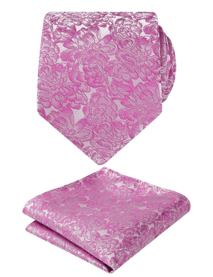 Men's 3.15inches Floral Printed Necktie with Handkerchief Set, 125
