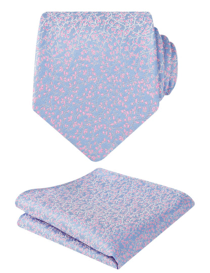 Men's 3.15inches Floral Printed Necktie with Hanky Set, 126