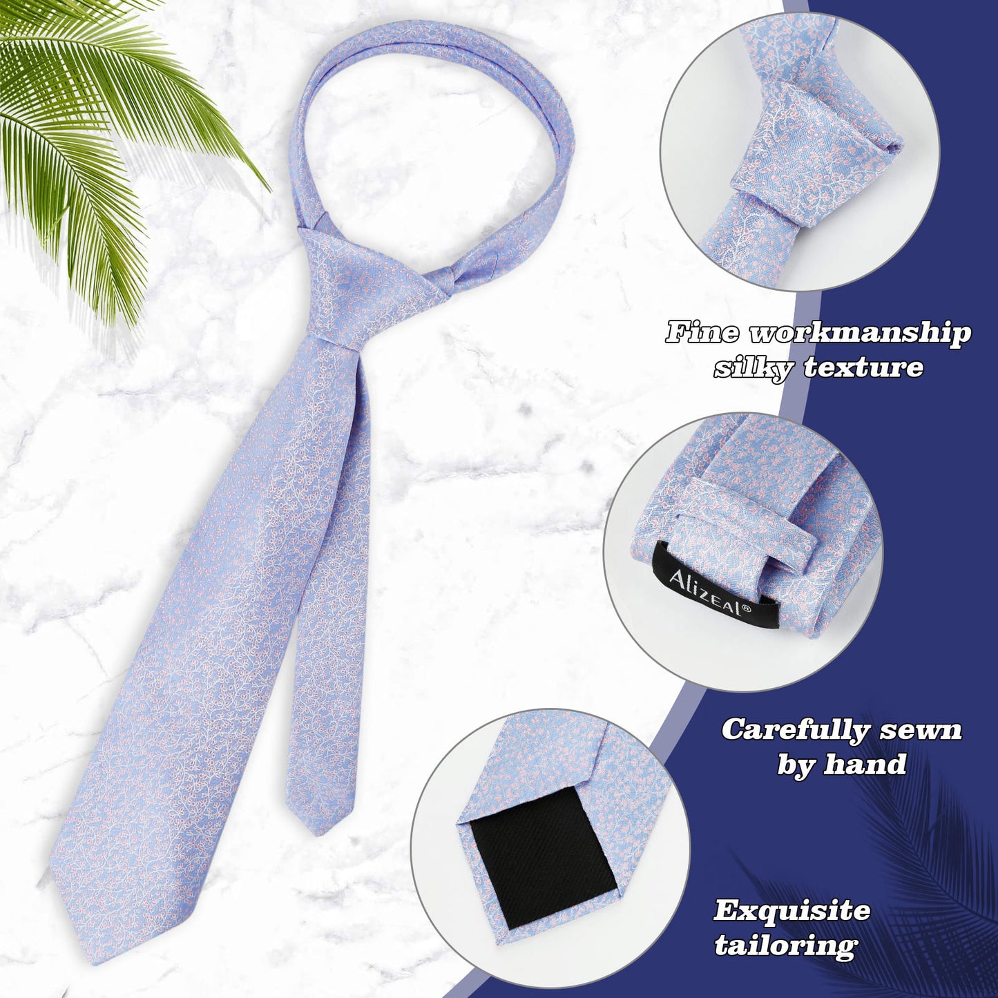 Men's 3.15inches Floral Printed Necktie with Hanky Set, 126