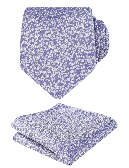 Men's 3.15inches Floral Printed Necktie with Hanky Set, 126