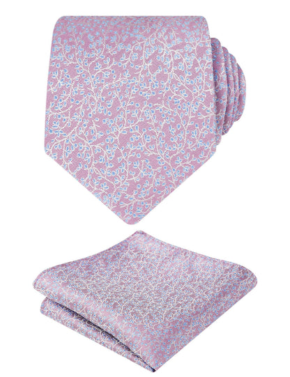 Men's 3.15inches Floral Printed Necktie with Hanky Set, 126