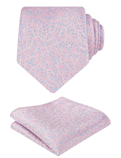 Men's 3.15inches Floral Printed Necktie with Hanky Set, 126