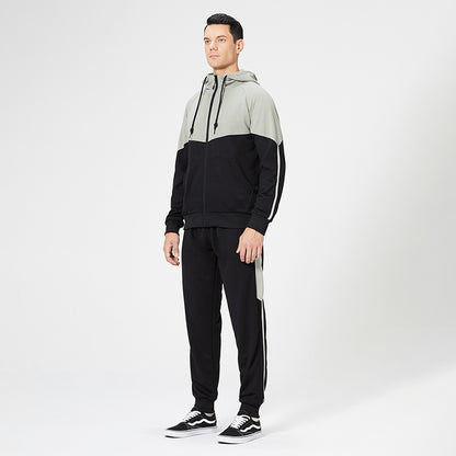 Men's Black Full Zip-up Sweatshirt and Sweatpants Set SS010