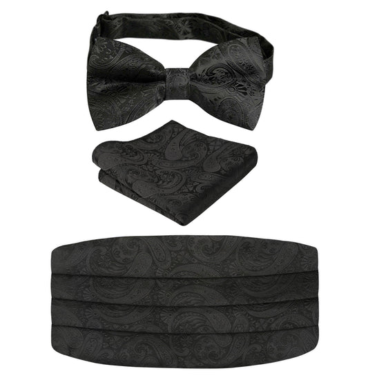 Men's Paisley Pre-tied Adjustable Bow Tie, Cummerbund and Pocket Square Set #130