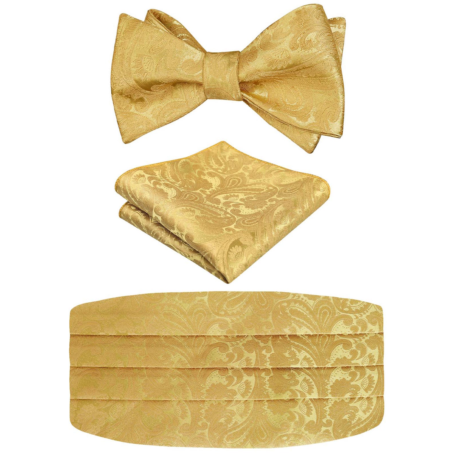 Men's Classic Paisley Woven Self-tied Adjustable Bow Tie, Cummerbund and Pocket Square Set-133