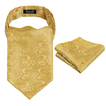 Men's Paisley Ascot Tie Cravat Satin Self Tie and Handkerchief Set, 139