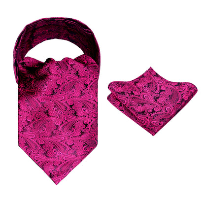 Men's Paisley Ascot Tie Cravat Satin Self Tie and Handkerchief Set, 139