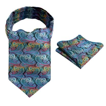 Men's Paisley Ascot Tie Cravat Satin Self Tie and Handkerchief Set, 139