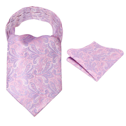Men's Paisley Ascot Tie Cravat Satin Self Tie and Handkerchief Set, 139