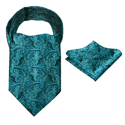 Men's Paisley Ascot Tie Cravat Satin Self Tie and Handkerchief Set, 139