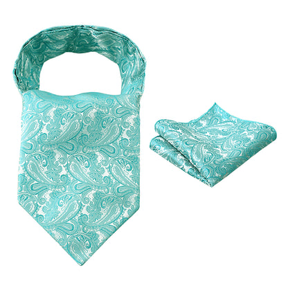 Men's Paisley Ascot Tie Cravat Satin Self Tie and Handkerchief Set, 139