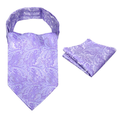Men's Paisley Ascot Tie Cravat Satin Self Tie and Handkerchief Set, 139