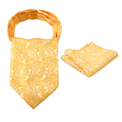 Men's Paisley Ascot Tie Cravat Satin Self Tie and Handkerchief Set, 139
