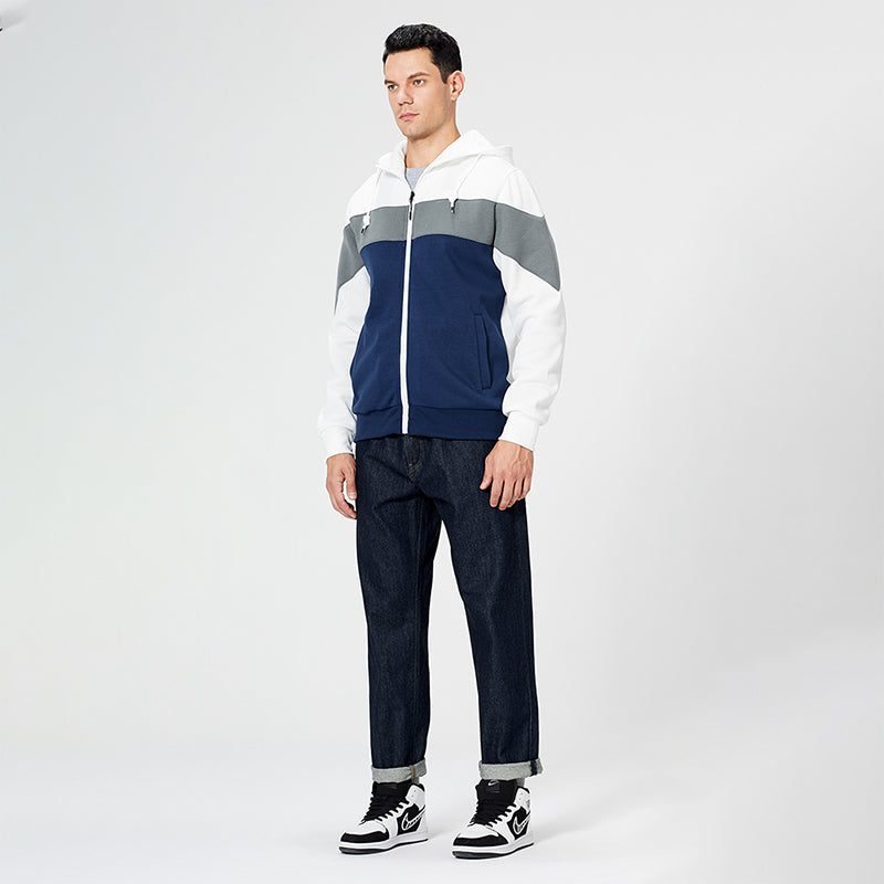 Men's White Zip-up Stripe Hooded Sweatshirt ST001