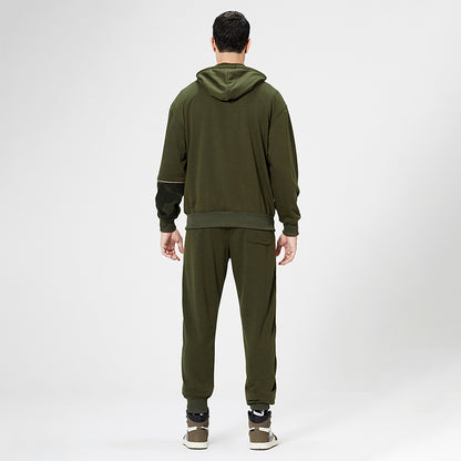 Men's Olive Green Camo Sportswear Full Zip-up Hoodie Set SS005