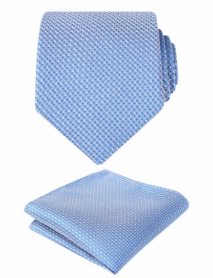 Men's 3.15" Solid Small Check Tie with Pocket Square Set for Business Formal Dress Wear, #140