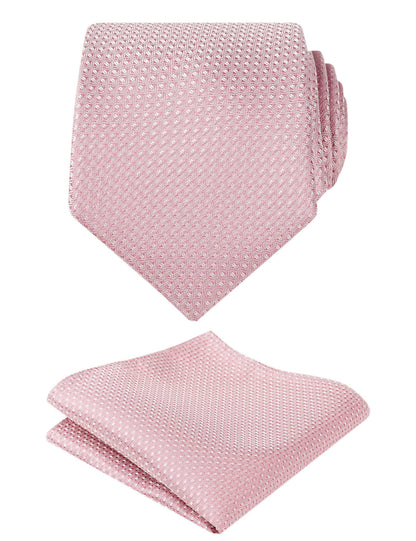 Men's 3.15" Solid Small Check Tie with Pocket Square Set for Business Formal Dress Wear, #140