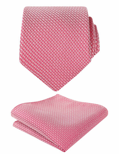 Men's 3.15" Solid Small Check Tie with Pocket Square Set for Business Formal Dress Wear, #140