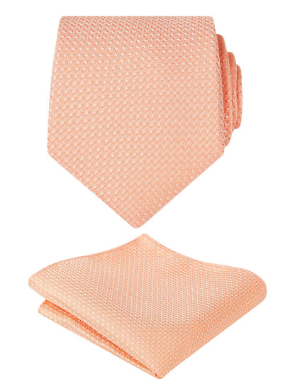 Men's 3.15" Solid Small Check Tie with Pocket Square Set for Business Formal Dress Wear, #140