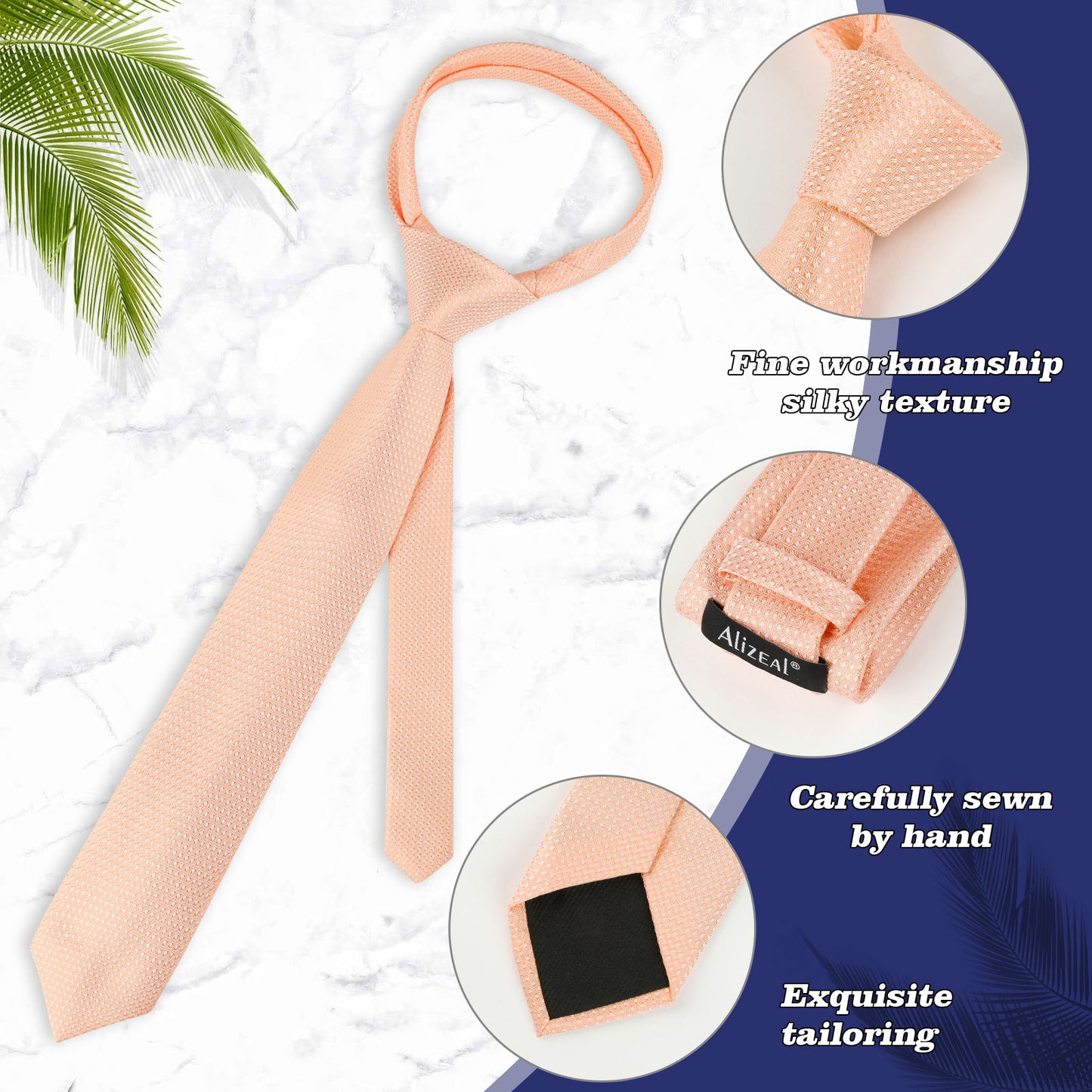 Men's 3.15" Solid Small Check Tie with Pocket Square Set for Business Formal Dress Wear, #140
