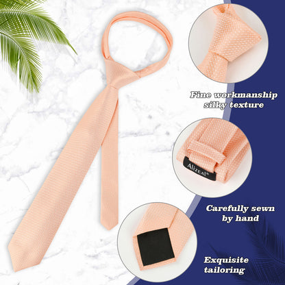 Men's 3.15" Solid Small Check Tie with Pocket Square Set for Business Formal Dress Wear, #140