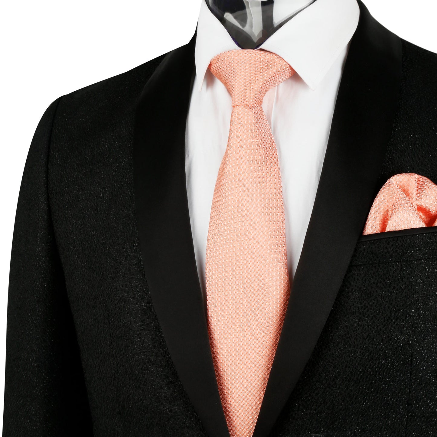 Men's 3.15" Solid Small Check Tie with Pocket Square Set for Business Formal Dress Wear, #140