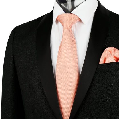 Men's 3.15" Solid Small Check Tie with Pocket Square Set for Business Formal Dress Wear, #140