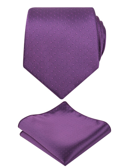 Men's 3.15" Solid Small Check Tie with Pocket Square Set for Business Formal Dress Wear, #140