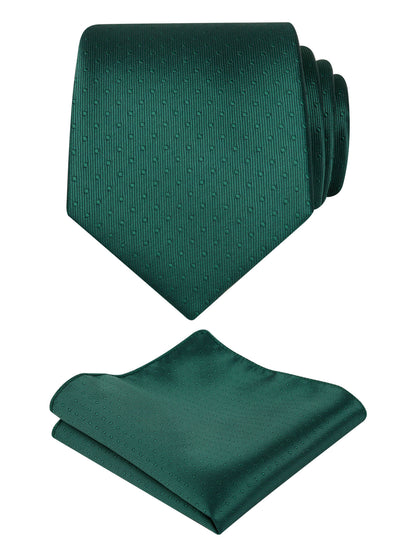 Men's 3.15" Solid Small Check Tie with Pocket Square Set for Business Formal Dress Wear, #140