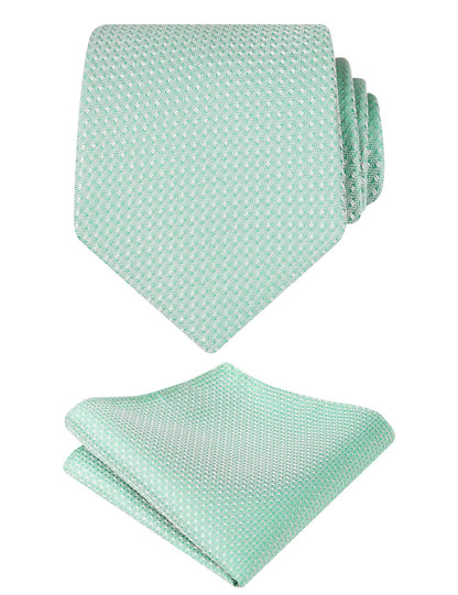 Men's 3.15" Solid Small Check Tie with Pocket Square Set for Business Formal Dress Wear, #140