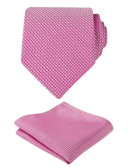 Men's 3.15" Solid Small Check Tie with Pocket Square Set for Business Formal Dress Wear, #140