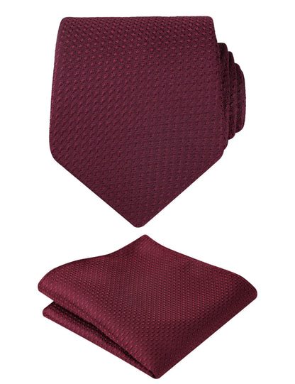 Men's 3.15" Solid Small Check Tie with Pocket Square Set for Business Formal Dress Wear, #140