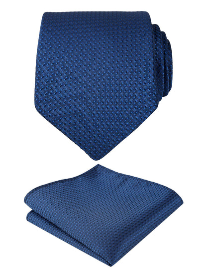 Men's 3.15" Solid Small Check Tie with Pocket Square Set for Business Formal Dress Wear, #140