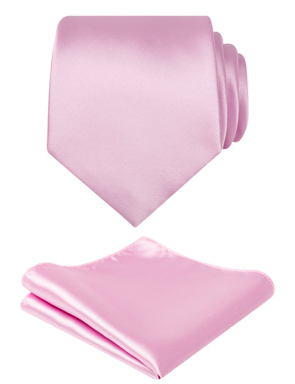 Men's 3.15" Solid Small Check Tie with Pocket Square Set for Business Formal Dress Wear, #140