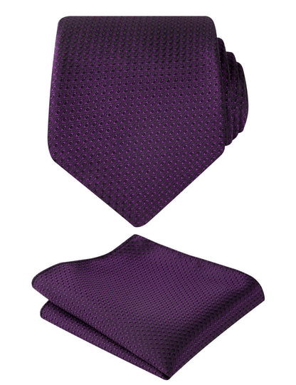 Men's 3.15" Solid Small Check Tie with Pocket Square Set for Business Formal Dress Wear, #140