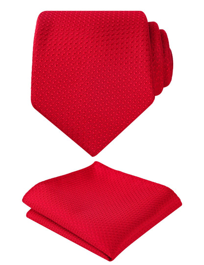 Men's 3.15" Solid Small Check Tie with Pocket Square Set for Business Formal Dress Wear, #140