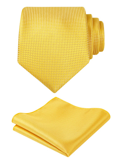 Men's 3.15" Solid Small Check Tie with Pocket Square Set for Business Formal Dress Wear, #140