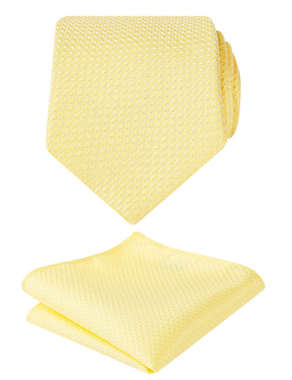 Men's 3.15" Solid Small Check Tie with Pocket Square Set for Business Formal Dress Wear, #140