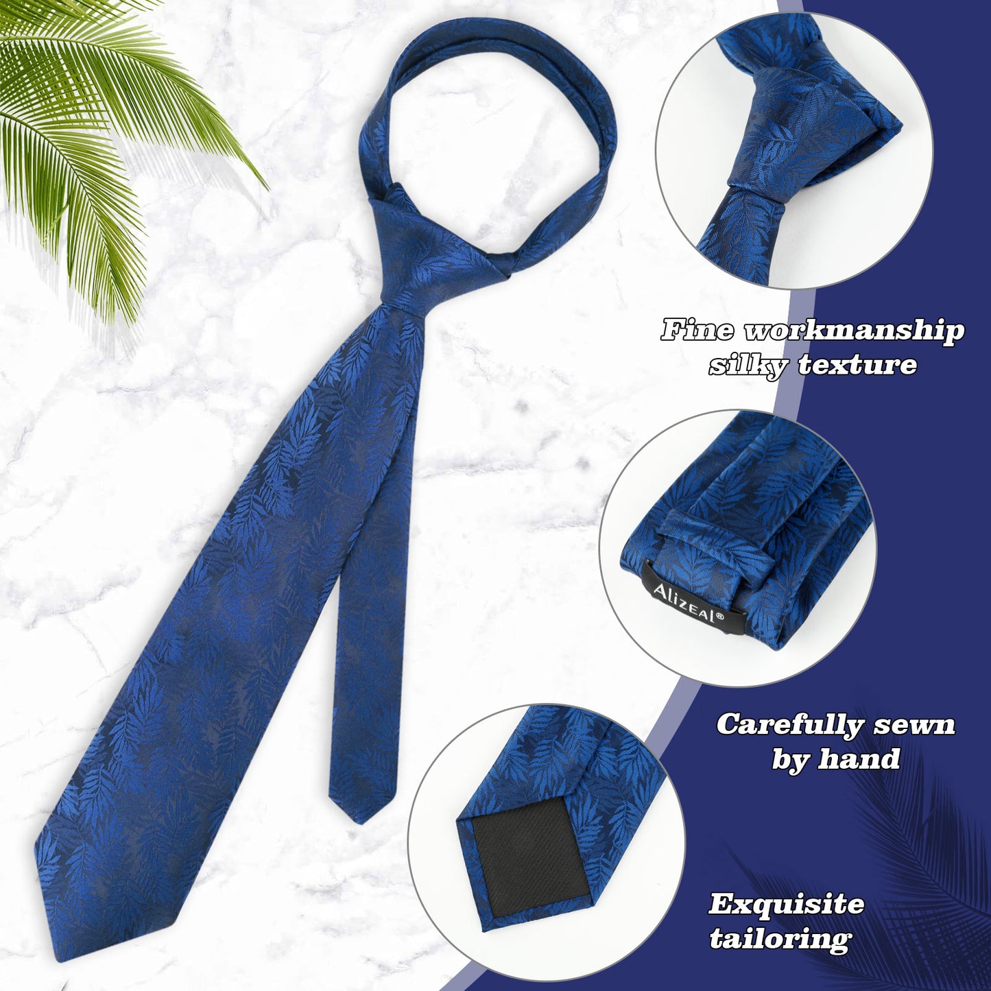 Men‘s Floral Pattern Tie with Pocket Square 3.15inches Self-tied Set, #141