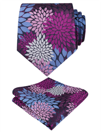 Men‘s Floral Pattern Tie with Pocket Square 3.15inches Self-tied Set, #141