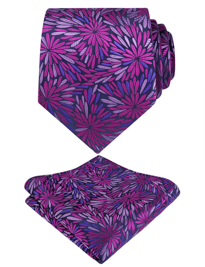 Men‘s Floral Pattern Tie with Pocket Square 3.15inches Self-tied Set, #141