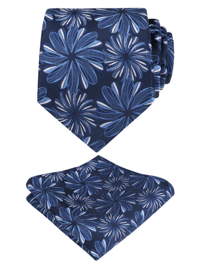 Men‘s Floral Pattern Tie with Pocket Square 3.15inches Self-tied Set, #141