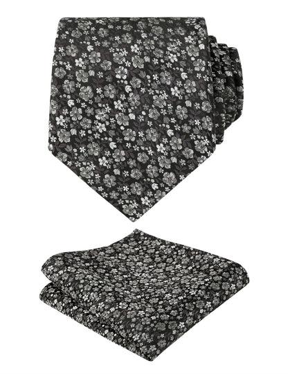 Men's Floral Pattern Tie with Flower Printed Pocket Square 3.15inches Colorful Tie Set, #142