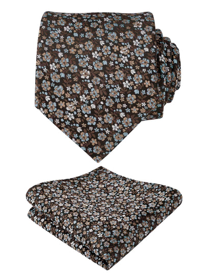 Men's Floral Pattern Tie with Flower Printed Pocket Square 3.15inches Colorful Tie Set, #142