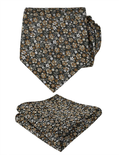 Men's Floral Pattern Tie with Flower Printed Pocket Square 3.15inches Colorful Tie Set, #142