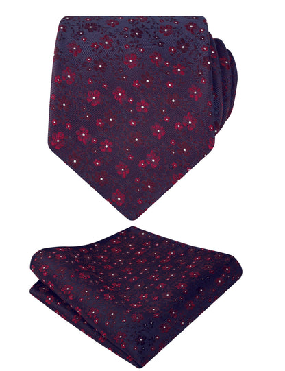 Men's Floral Pattern Tie with Flower Printed Pocket Square 3.15inches Colorful Tie Set, #142
